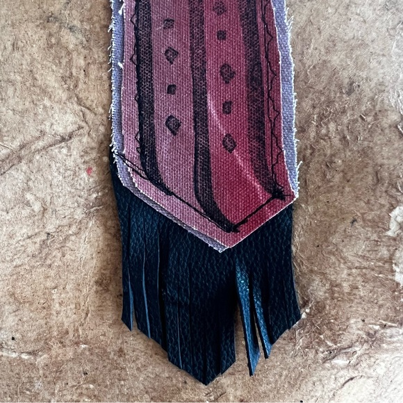 Statement textile necklace hand printed, leather OOAK festival wear - Picture 3 of 5